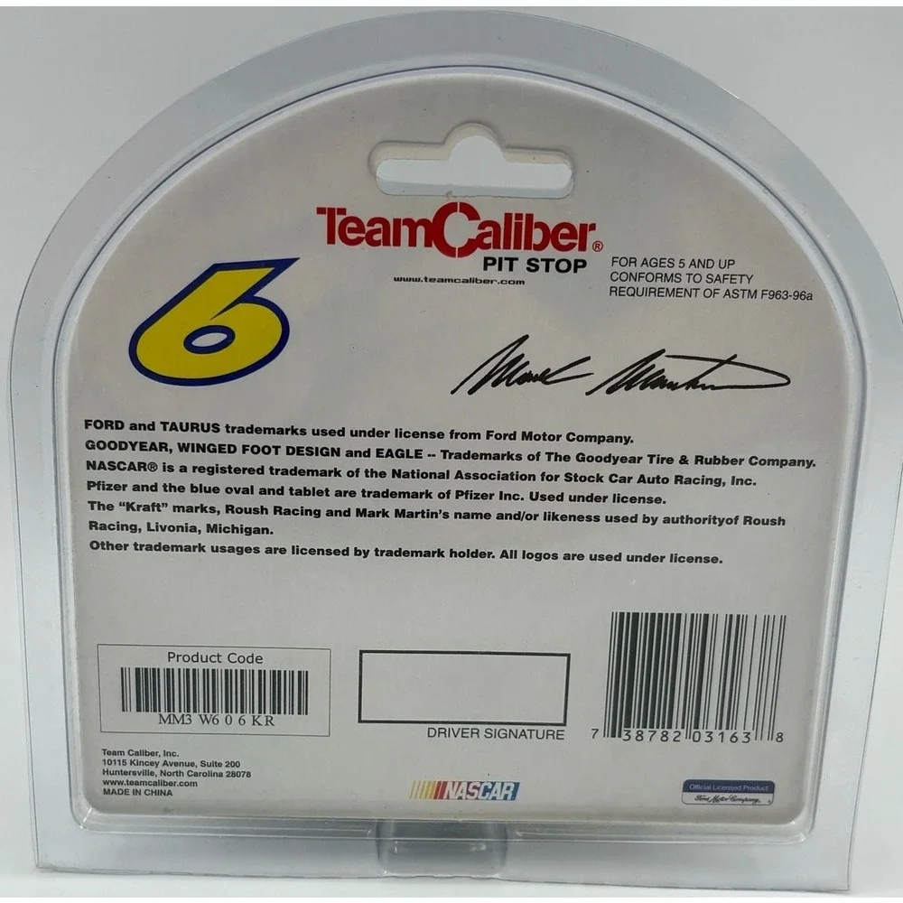 2003 Team Caliber #6‎ Team Kraft NASCAR Die-Cast Mark Martin Roush Racing 1:64